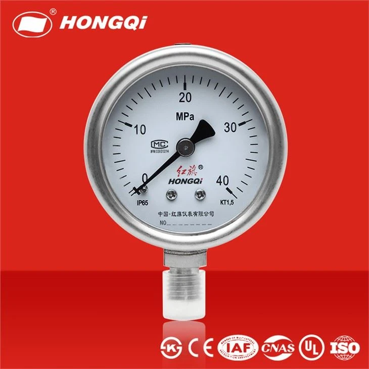 Manomètre rempli d'huile en verre de sécurité à montage par le bas Hongqi® 2.5" 304ss